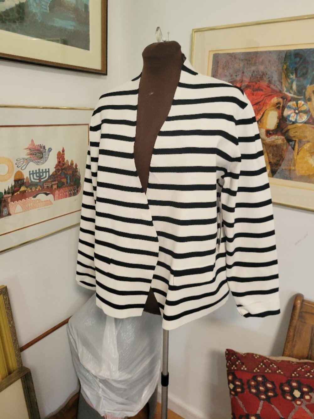 NWT Tribal Striped Black and White Bolero Jacket Size XL